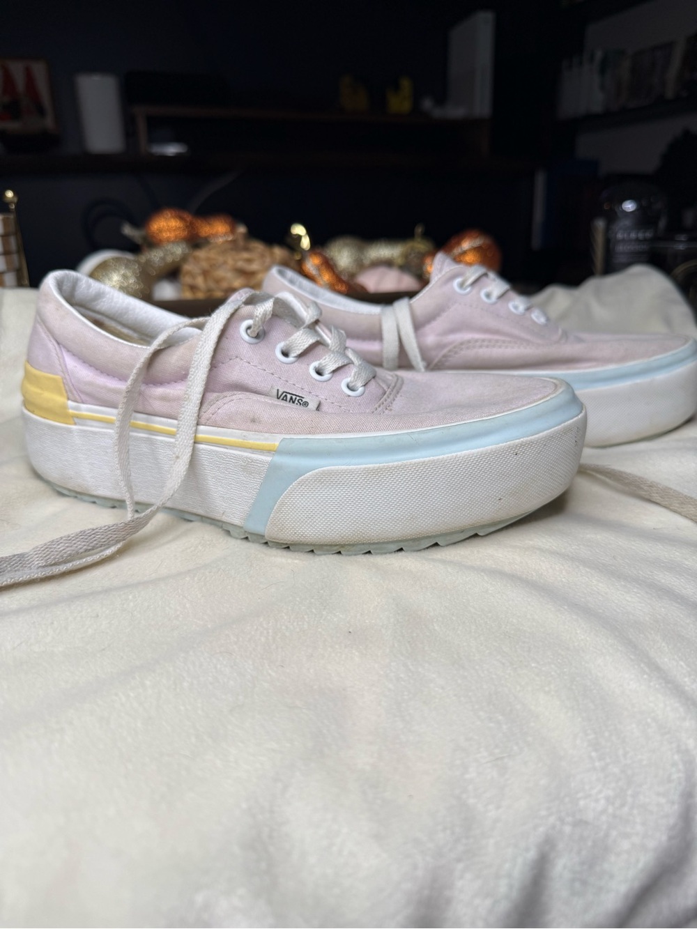 Vans Women's Platform Lace-Up Sneakers in Pastel Purple & Blue & Yellow Accents
